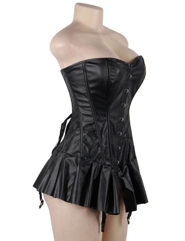 Sexy Faux Leather Mini Dress Wetlook Corset Fancy Clubwear Outfit - Image 5