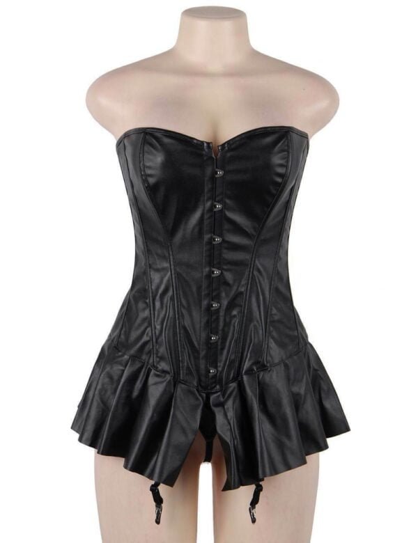 Sexy Faux Leather Mini Dress Wetlook Corset Fancy Clubwear Outfit - Image 6
