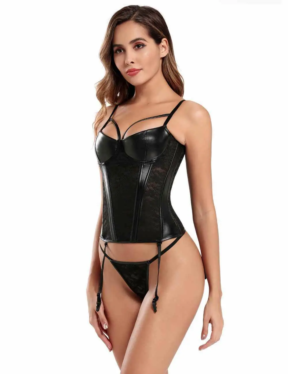 Sexy Sweetheart Faux Leather & Lace Garter Suspender Basque - Image 12