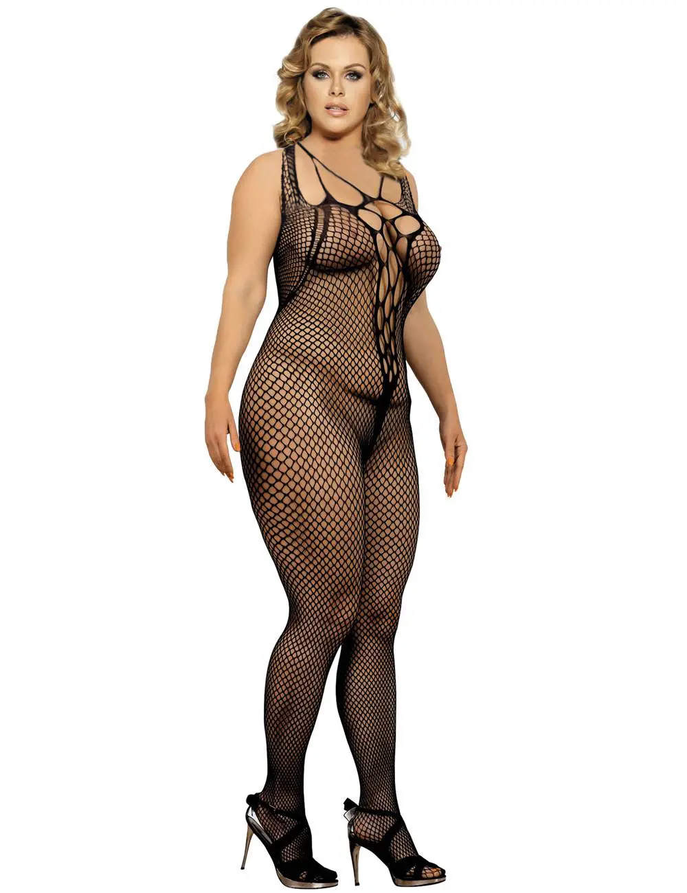 Sexy Black Crotchless Halter Fishnet Bodystocking - Image 4