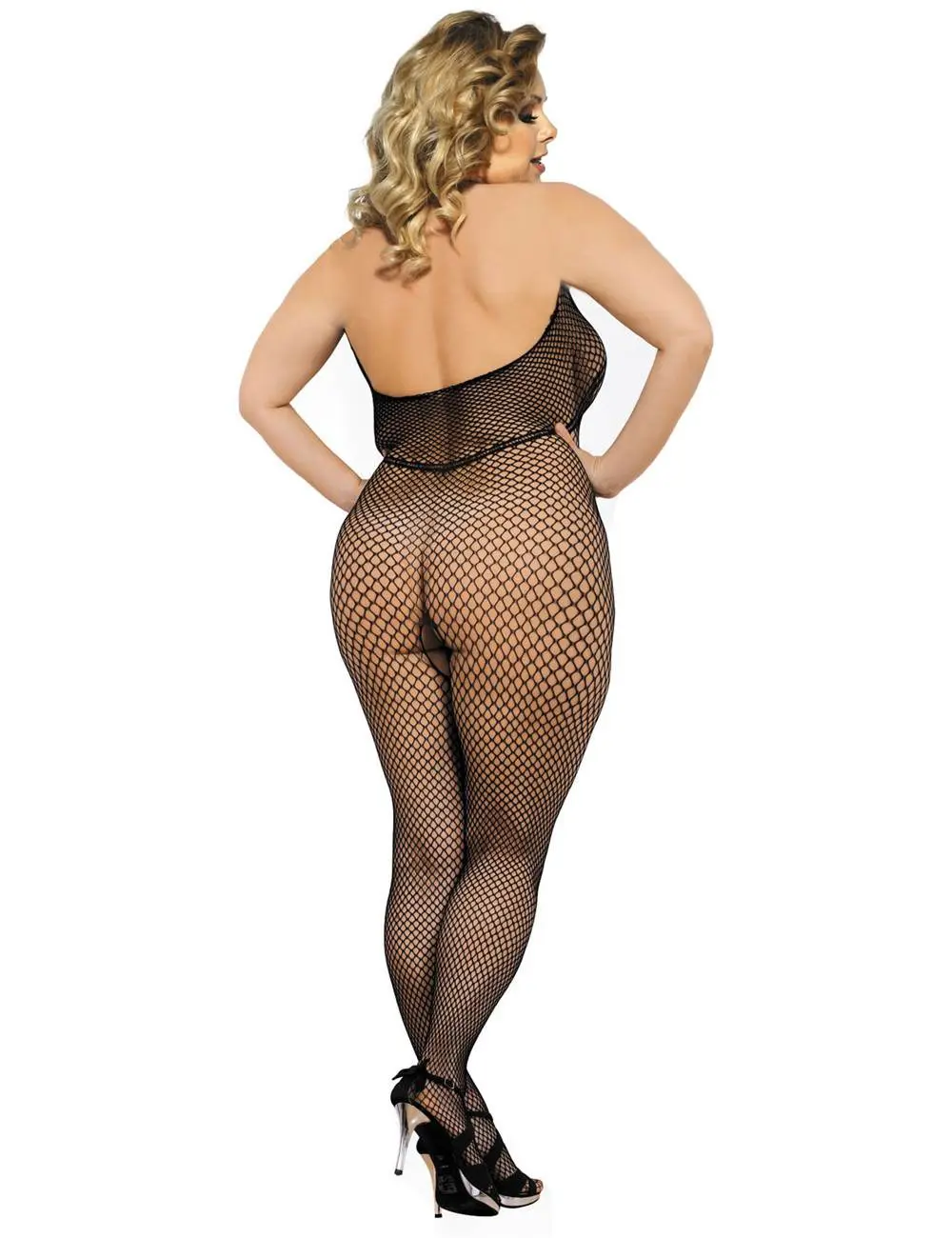 Sexy Black Crotchless Halter Fishnet Bodystocking - Image 5