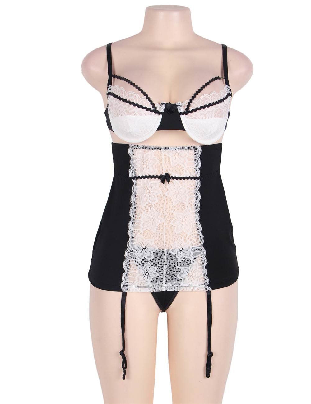 Sexy Girdle Open Cup Peephole Lace Bra Suspender Set - Image 7