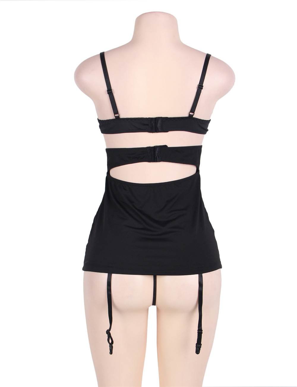 Sexy Girdle Open Cup Peephole Lace Bra Suspender Set - Image 8
