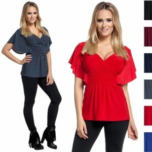 Women's V-Neck Batwing Sleeve High Elastic Waist Tunic Top