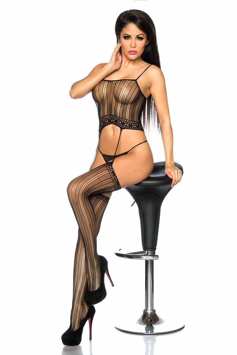 Sexy Stripe Stocking Suspender Bodystocking