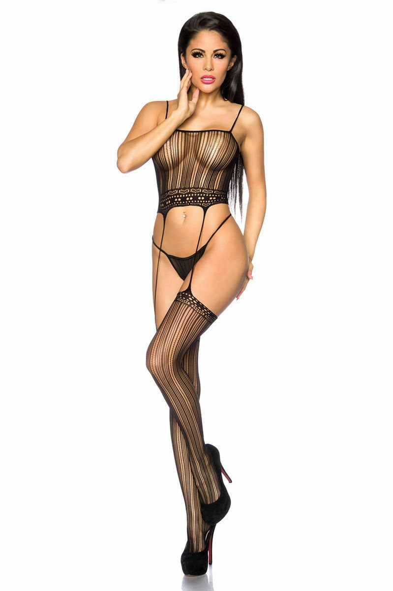 Sexy Stripe Stocking Suspender Bodystocking - Image 2