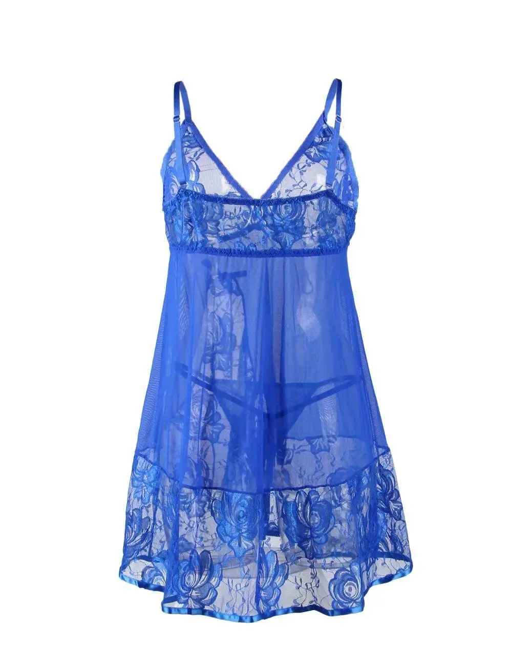 Sexy Electric Blue Floral Lace Sheer Babydoll - Image 6