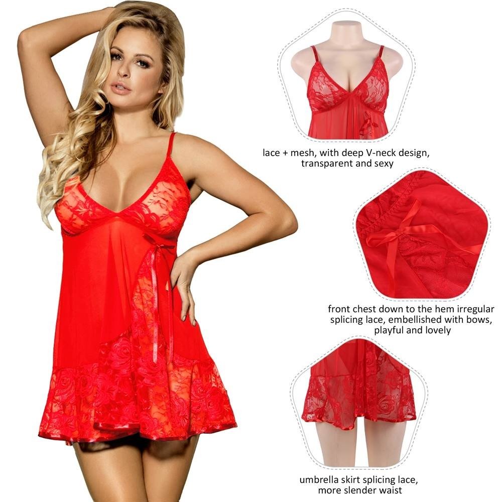 Sexy Electric Blue Floral Lace Sheer Babydoll - Image 12