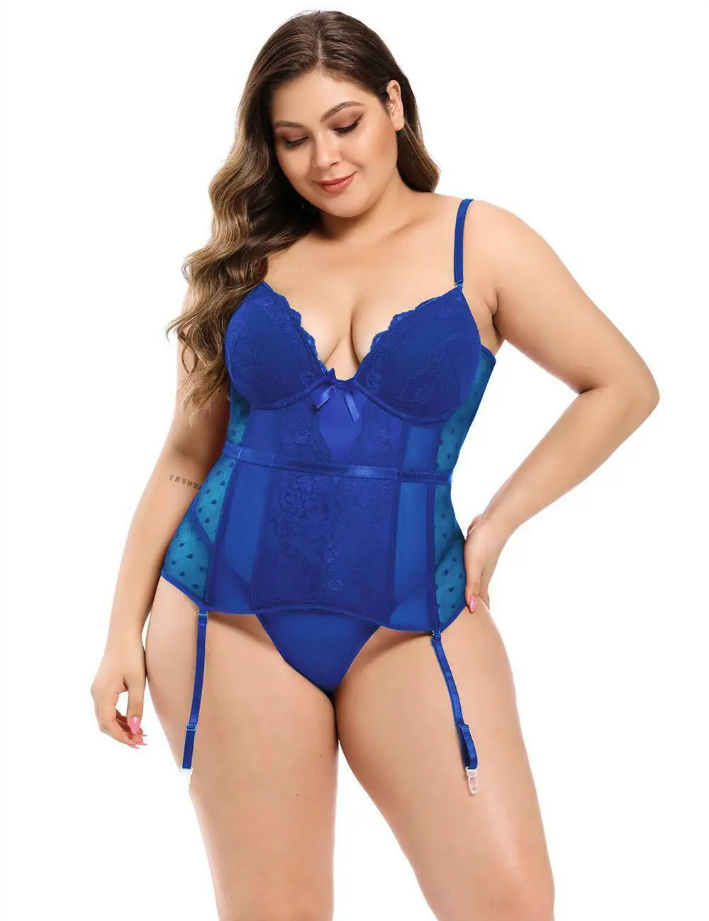 Sexy Black Lace & Heart Mesh Boned Corset Body Shaper - Image 7