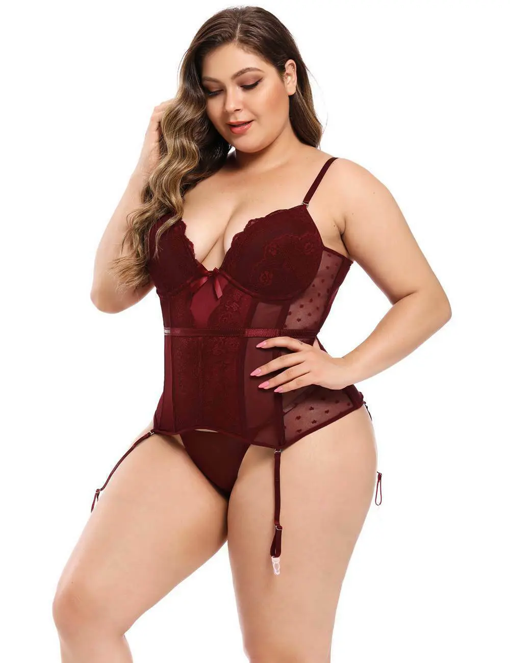 Sexy Black Lace & Heart Mesh Boned Corset Body Shaper - Image 11