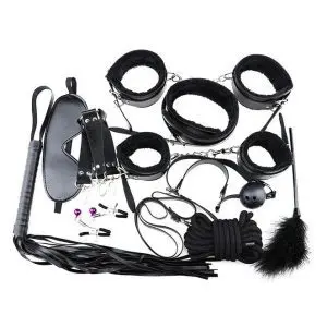 9pcs Black Leather Bondage Set