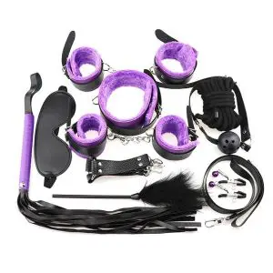 9pcs Black & Purple Leather Bondage Set