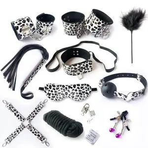 9pcs Leopard Print Leather Bondage Set