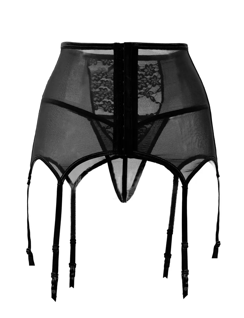 Sexy High Waist Floral Lace & Mesh Garter Set - Image 5