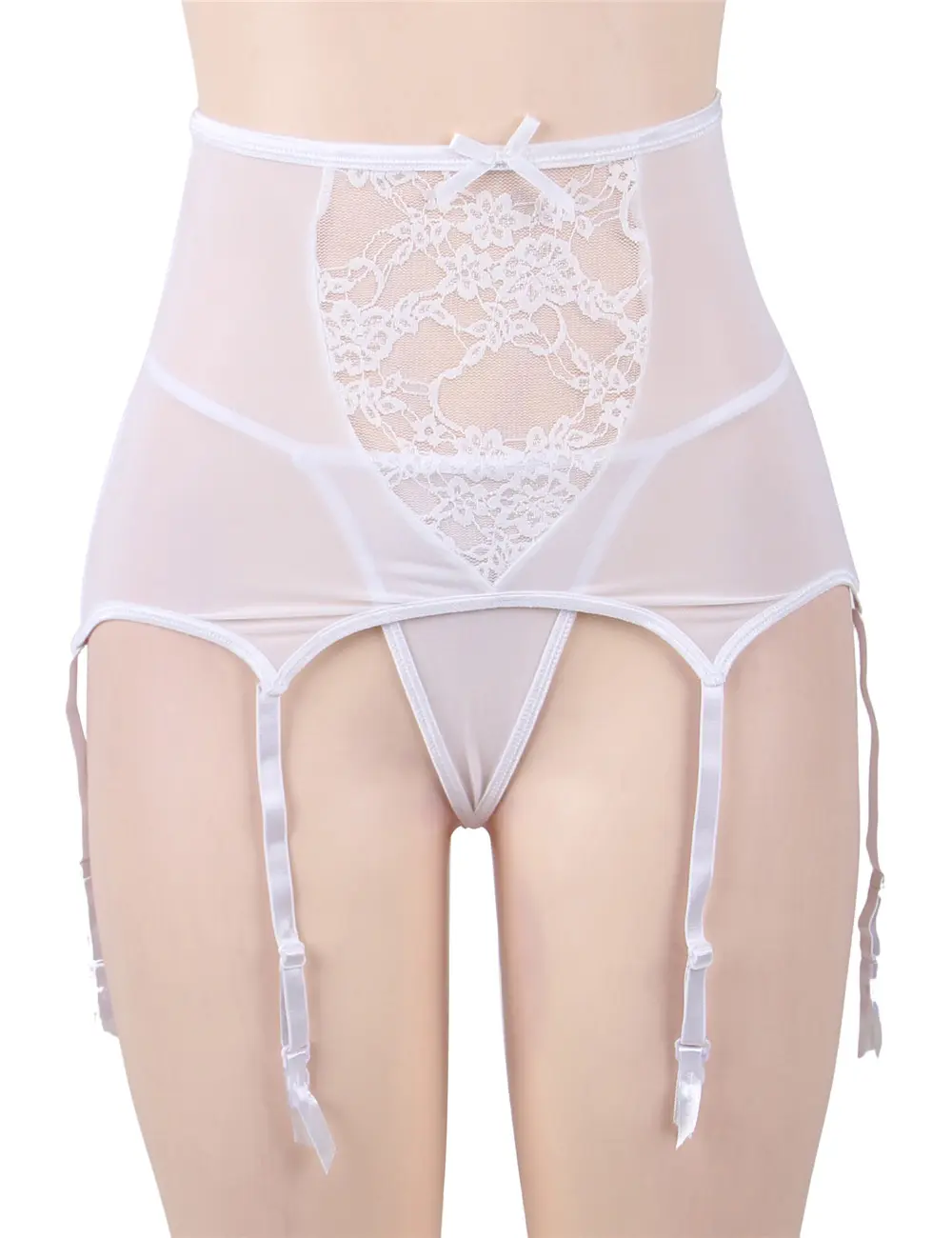 Sexy High Waist Floral Lace & Mesh Garter Set - Image 9