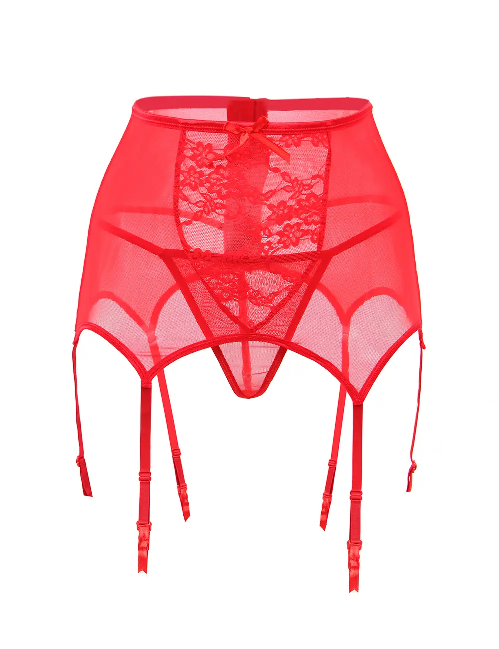 Sexy High Waist Floral Lace & Mesh Garter Set - Image 19