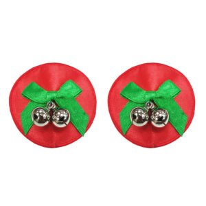 Red Xmas Nipple Cover With Bells & Green Bows