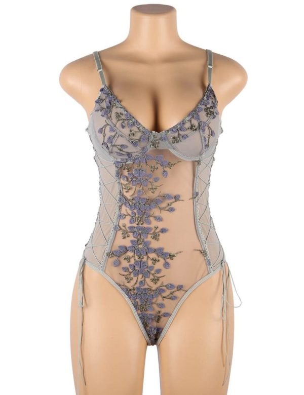 Embroidered Flower Lace Up Teddy - Image 16