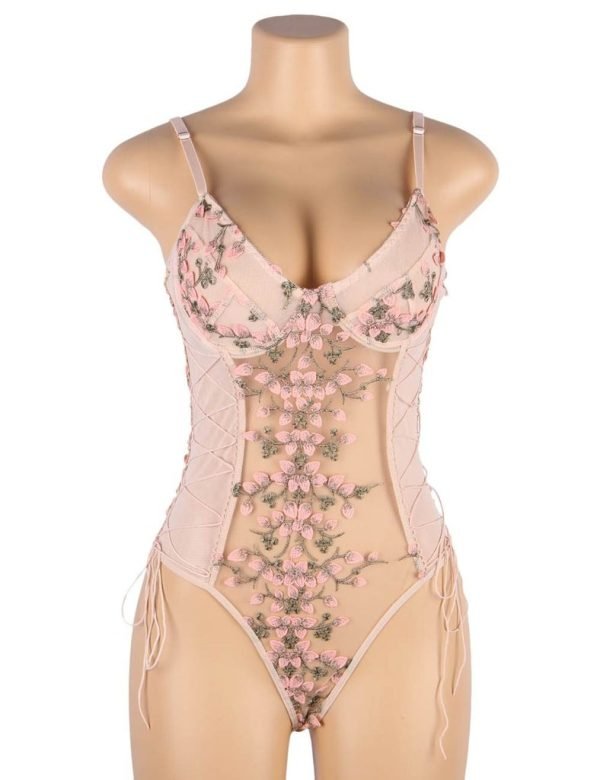 Embroidered Flower Lace Up Teddy - Image 11