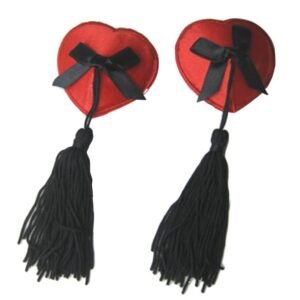 Red Heart Tassel  With Black Bows Nipple Cover