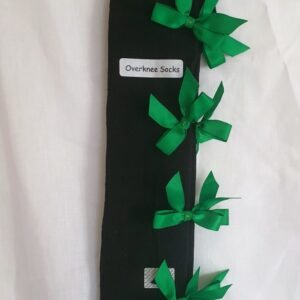 Vintage Pop My Cherry Black Overknee Socks With Green Bows