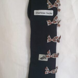 Vintage Pop My Cherry Navy Overknee Socks With Plaid Bows