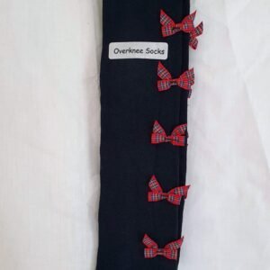 Vintage Pop My Cherry Navy Overknee Socks With Red Tartan Bows
