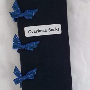 Vintage Pop My Cherry Navy Overknee Socks With Blue Tartan Bows