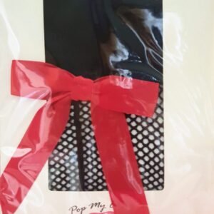 Vintage Pop My Cherry Black Fishnet Back Seam Stockings WIth Red Bow