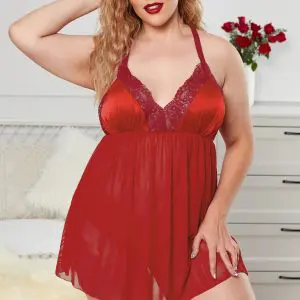 Sexy Plus Size Lace & Mesh Halter Babydoll